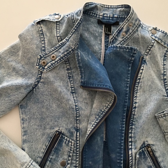 Forever 21 Jackets & Blazers - Bleached Denim Moto Jacket