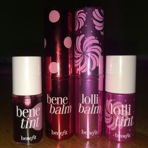 benefit; 2 lipstick and 2 cheek/lip stain