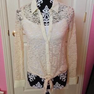 Full Tilt Cream Lace Button Up Shirt