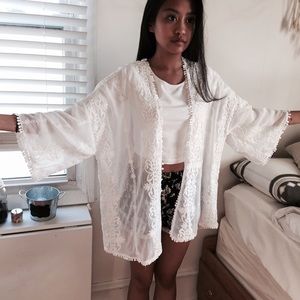 Tops - Cream Sheer Kimono Tops - Cream Sheer Kimono