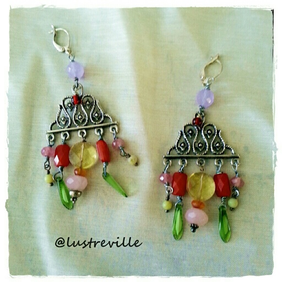 Colourful Chandelier Earrings Multi Gemstone