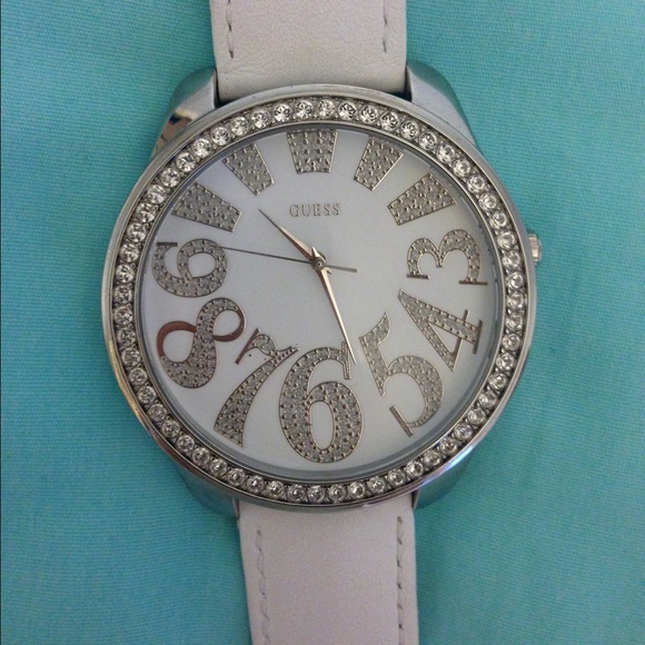 Guess watch white with rhinestones