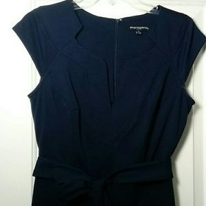Navy Ponte sheath with front slit
