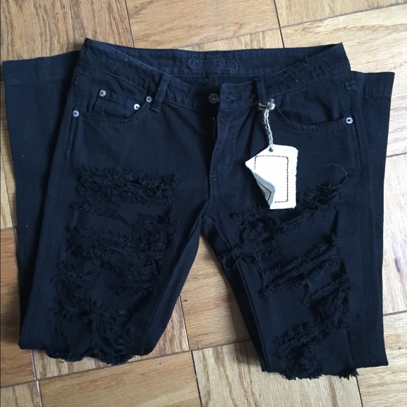 NWT LF Carmar Black Destroyed Skinny Jeans Sz 27