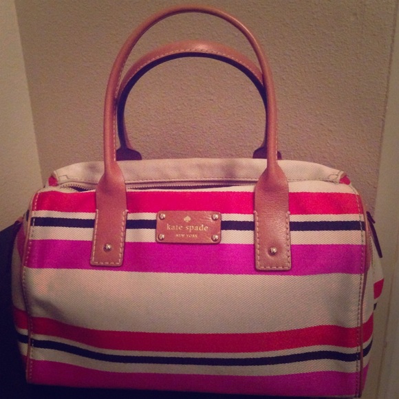 kate spade Handbags - Kate spade striped canvas leather handbag