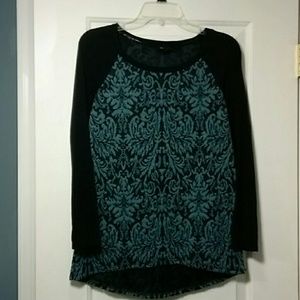Black and turquoise brocade baseball shirt