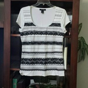 Dressy White T with Black Lace