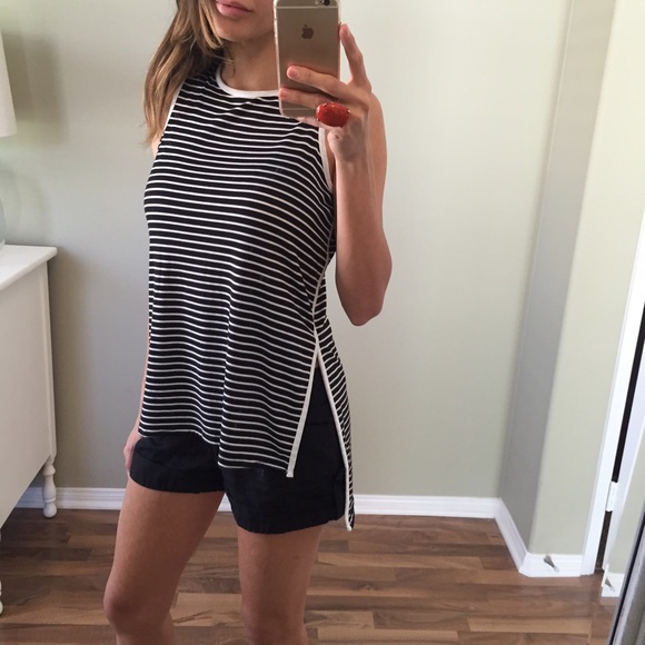 Tops - Sold | Black & White Striped Split Top