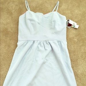 NWT Blue Seersucker dress with open back
