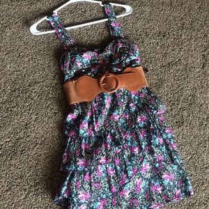 Floral dress with brown belt