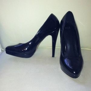 Black patten leather heels