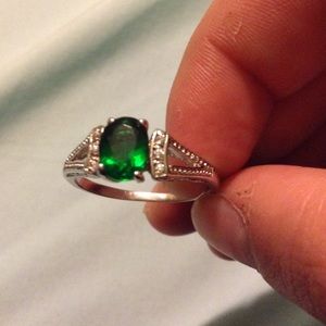 Emerald and silver ring