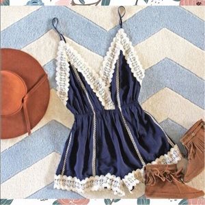 Navy and Lace Boho Romper