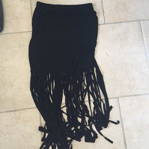 Black Fringe Long Skirt