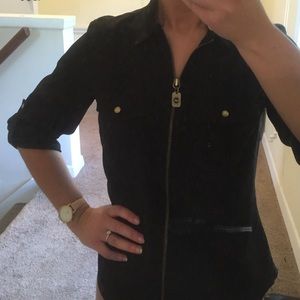 Michael Kors black collared zip up blouse
