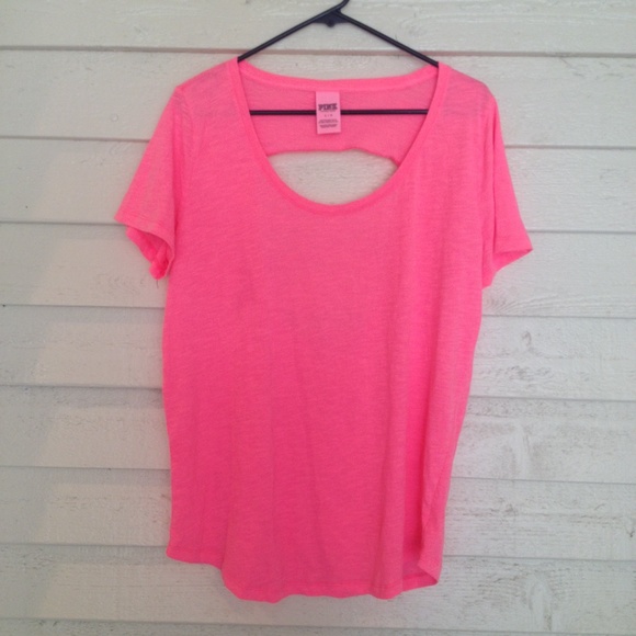 🎀Victoria's Secret PINK Neon Pink Open Back Tee🎀 - Picture 3 of 4