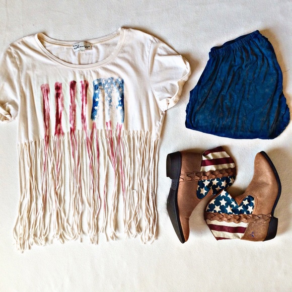 American Flag Fringe Crop Top