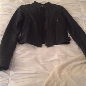 Women's True Religion Navy Leather Moto Jacket