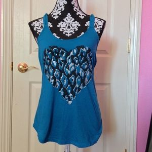 Blue & BlackLeopard Glitter Heart Full Tilt Tank