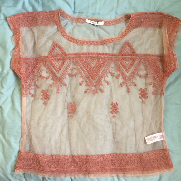 sheer embroidered short sleeve top