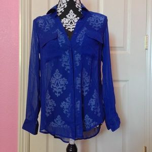 Sheer Royal Blue Button Up Shirt