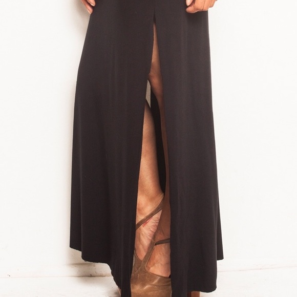 Double Slitted Bamboo Maxi Skirt Black Super Soft - Picture 3 of 5