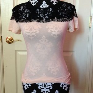 H&M Peachy/Light Pink w/ Black Lace Top
