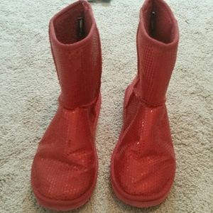 Red sparkling boots