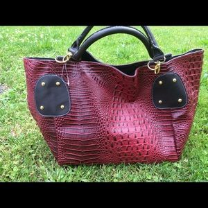 Red faux Crocodile Tote Bag
