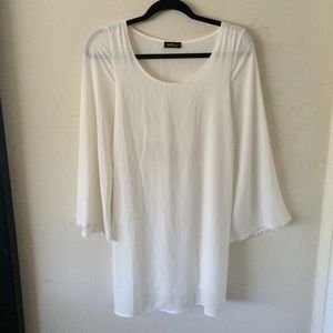 White Long Bell Sleeve Shift Dress