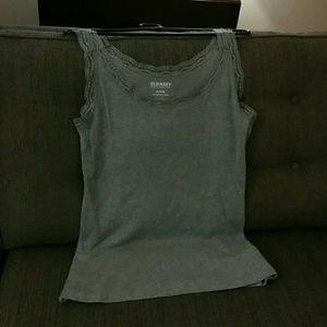 Grey ribbed tank top with lace straps