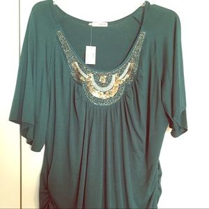 Maurices dark green top with ornate detailing