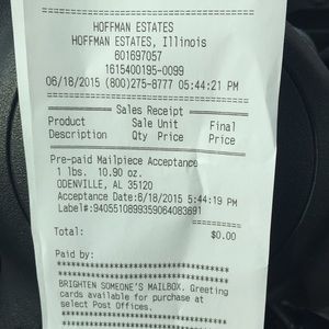 Shipping Receipt for @heidimv