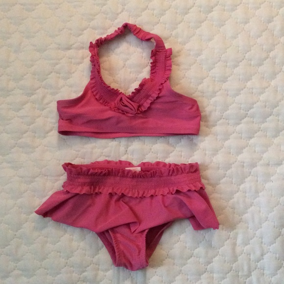 Little girls pink ruffle bikini