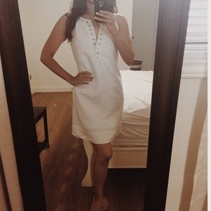White beaded shift dress