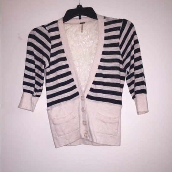 Black/Cream striped cardigan sweater