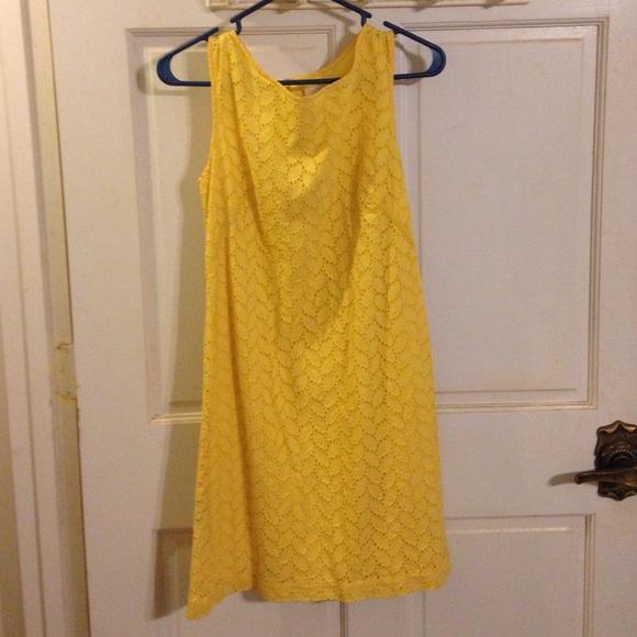 Yellow lace shift dress
