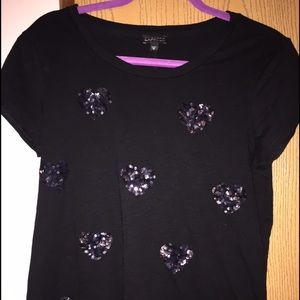 Express heart sequin black shirt large L
