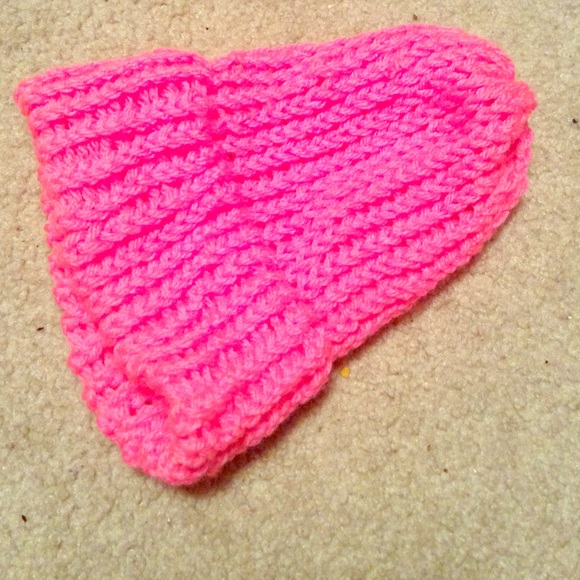 Neon Pink Crocheted Beanie Hat