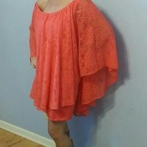 Judith March Coral Lace Cape Dress