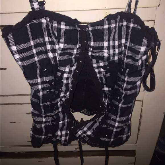 Plaid lace tied corset