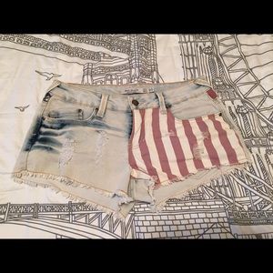 Acid wash distressed American flag shorts