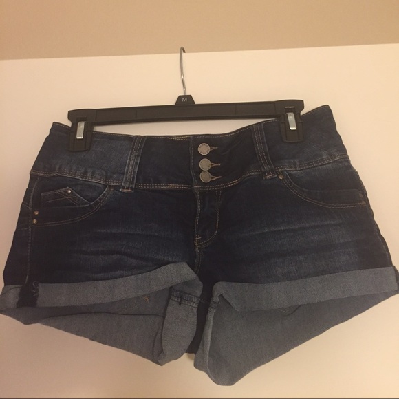 Blue high waisted 3 button shorts