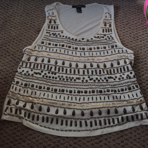 Beaded Metallic White Top