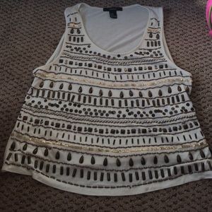 Beaded Metallic White Top