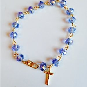 Blue Crystal Bracelet with Cross