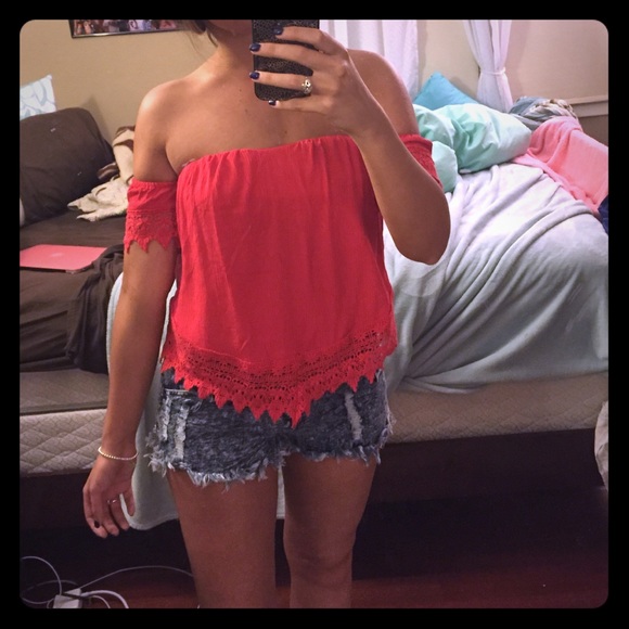 Tops - FINAL MARKDOWN Red off the shoulder shirt