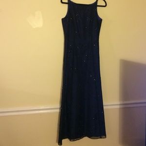 Beaded black and royal blue chiffon formal dress