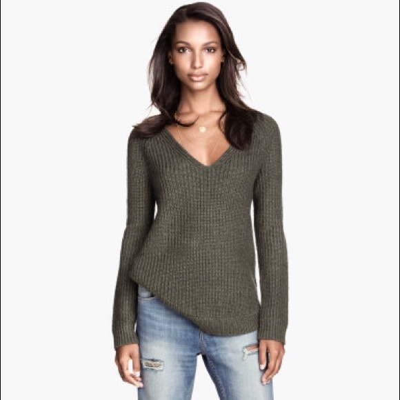 Khaki-Green Rib-Knit Sweater