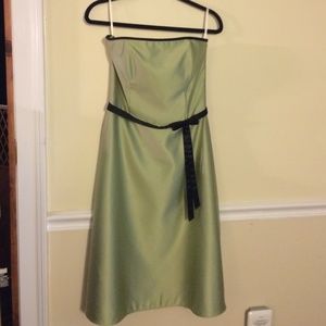 Strapless sage green with black trim formal dress